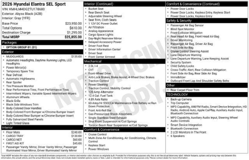 New 2026 Hyundai Elantra SEL Sport Sedan
