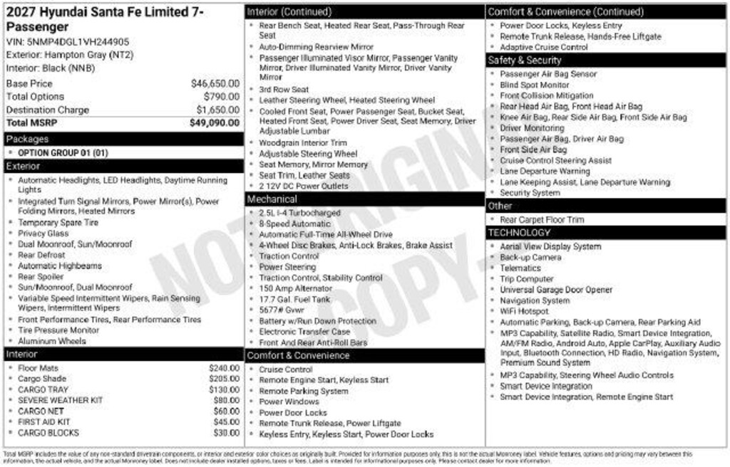 New 2027 Hyundai Santa Fe Limited 7 Passenger SUV