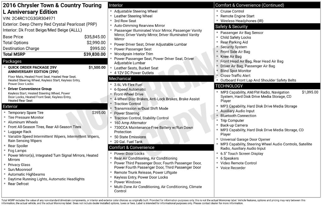 Used 2016 Chrysler Town & Country Touring-L Van LWB Passenger Van