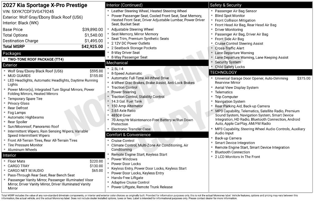 New 2027 Kia Sportage X-Pro Prestige SUV