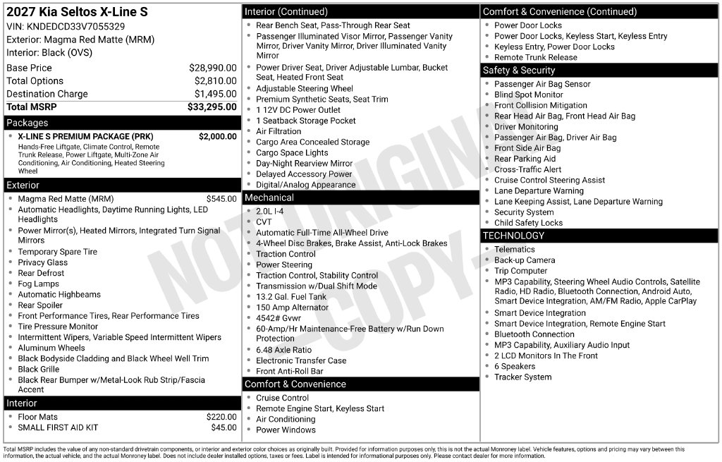 New 2027 Kia Seltos X-Line S SUV