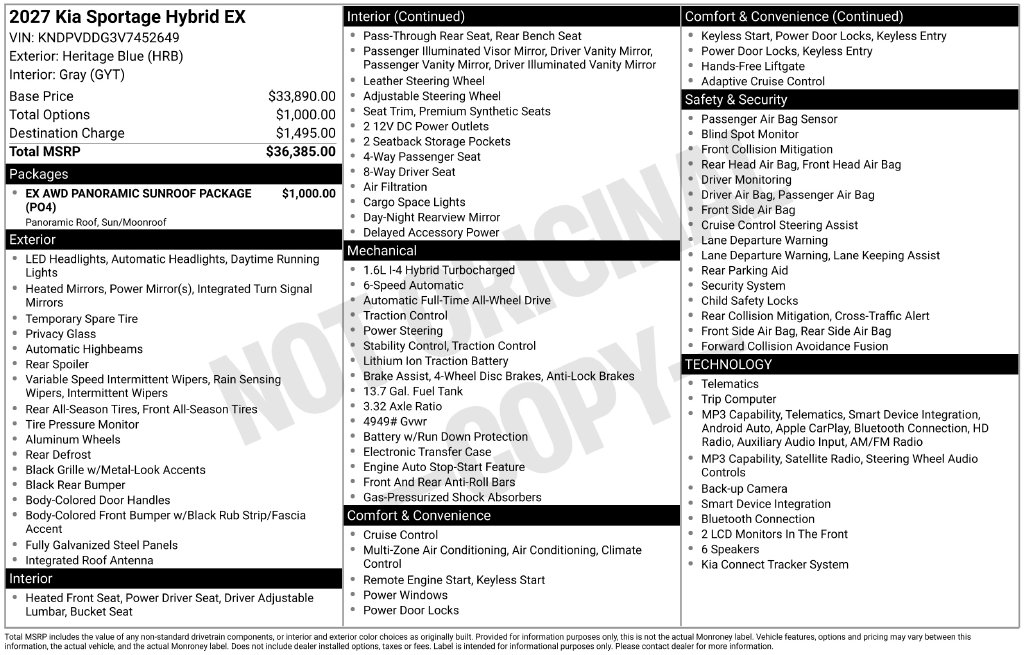 New 2027 Kia Sportage Hybrid EX SUV