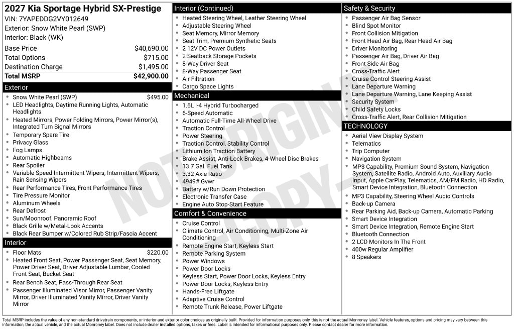 New 2027 Kia Sportage Hybrid SX-Prestige SUV