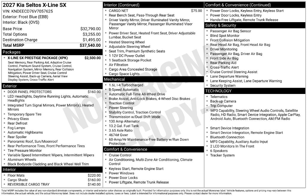 New 2027 Kia Seltos X-Line SX SUV