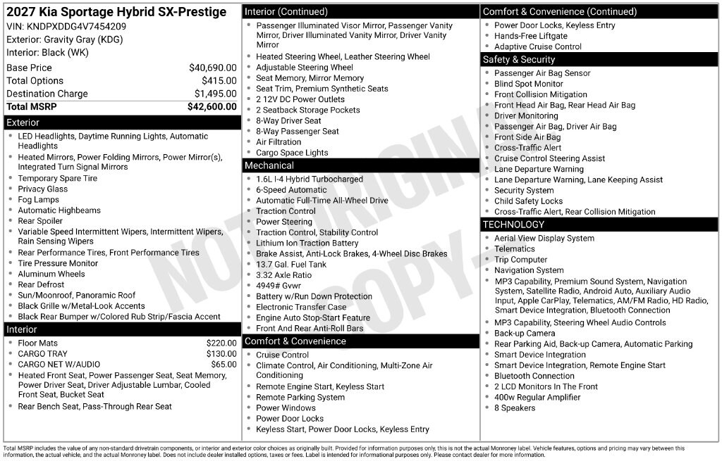 New 2027 Kia Sportage Hybrid SX-Prestige SUV