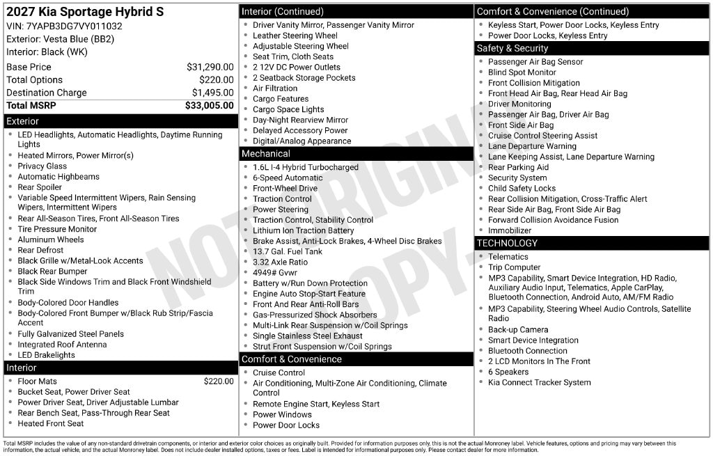New 2027 Kia Sportage Hybrid S SUV