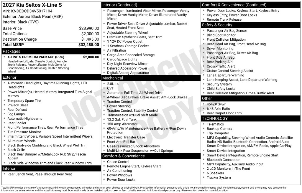 New 2027 Kia Seltos X-Line S SUV