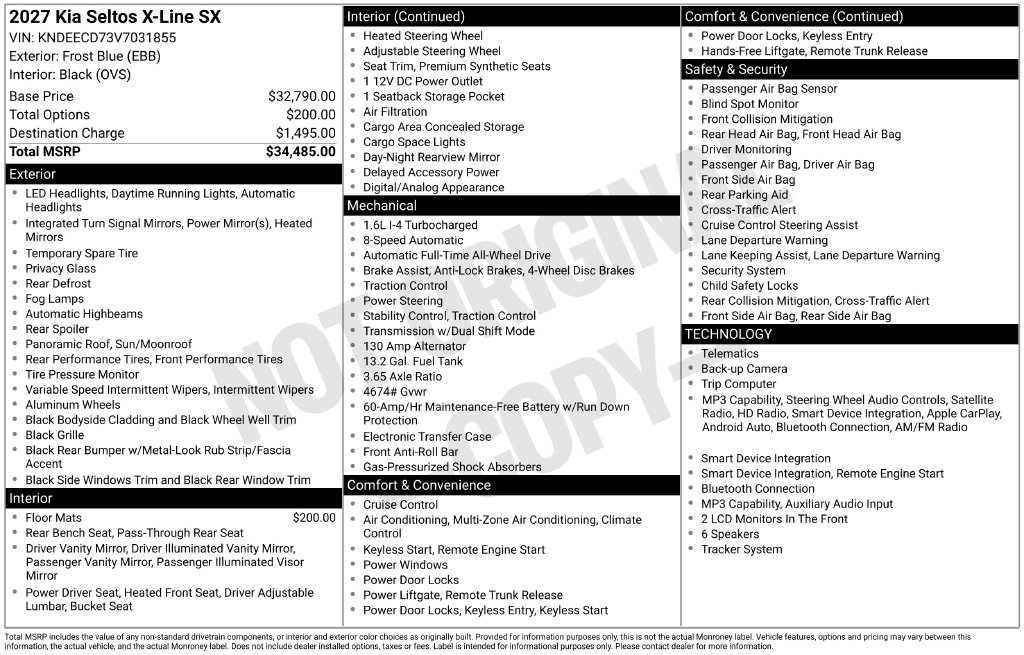 New 2027 Kia Seltos X-Line SX SUV