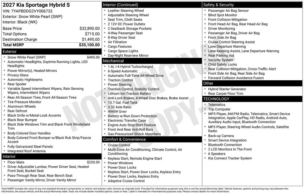New 2027 Kia Sportage Hybrid S SUV