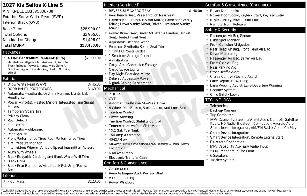 New 2027 Kia Seltos X-Line S SUV