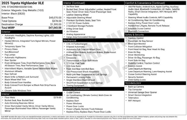 Used 2025 Toyota Highlander XLE Sport Utility