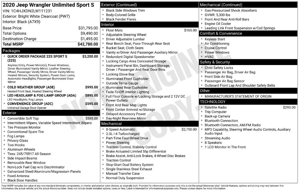 Used 2020 Jeep Wrangler Unlimited Sport S SUV
