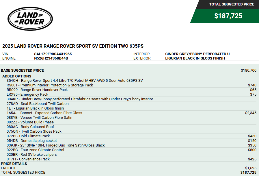 Certified 2025 Land Rover Range Rover Sport SV Edition Two SUV