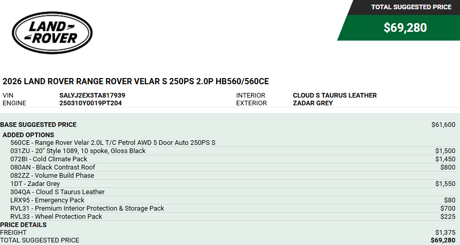 Certified 2026 Land Rover Range Rover Velar S SUV
