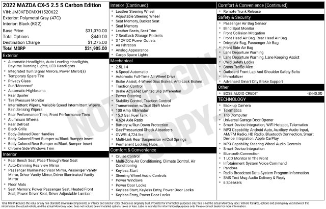 2022 Mazda CX-5 S Carbon Edition