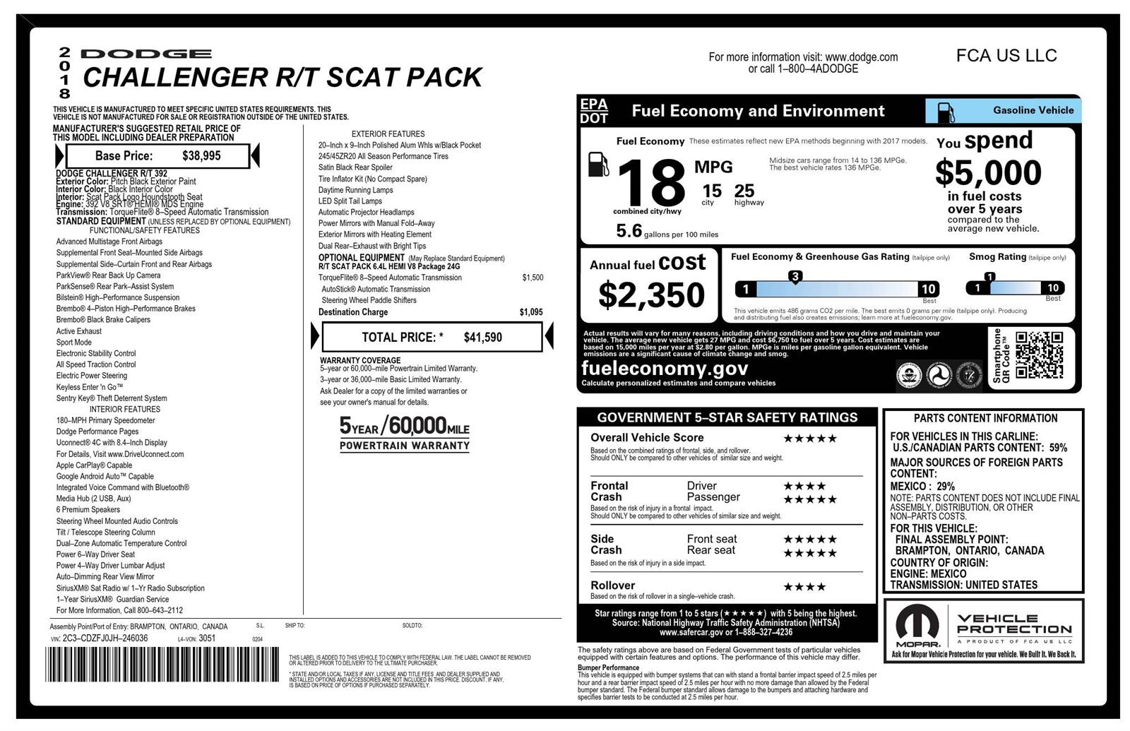 Used 2018 Dodge Challenger R/T Scat Pack Coupe