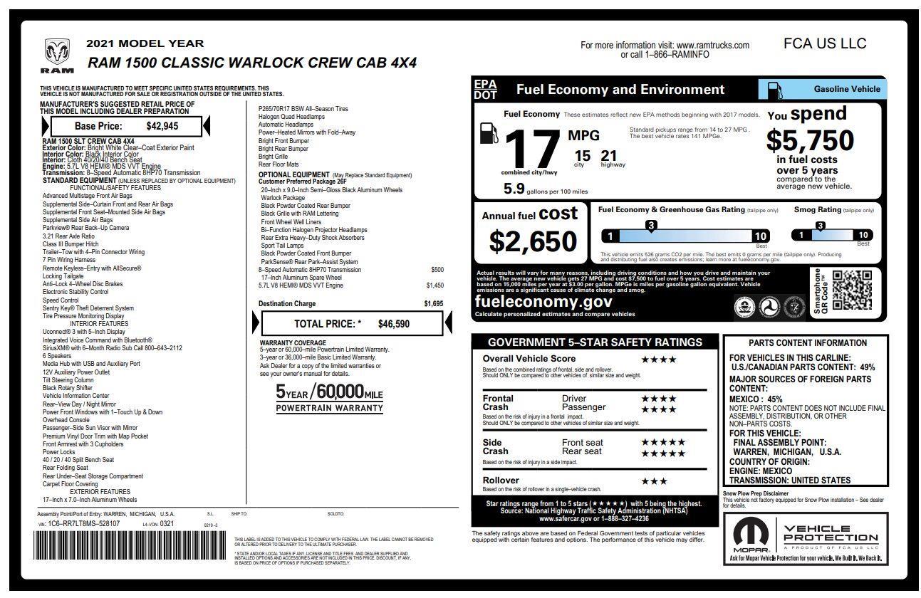 Used 2021 Ram 1500 Classic Warlock Truck