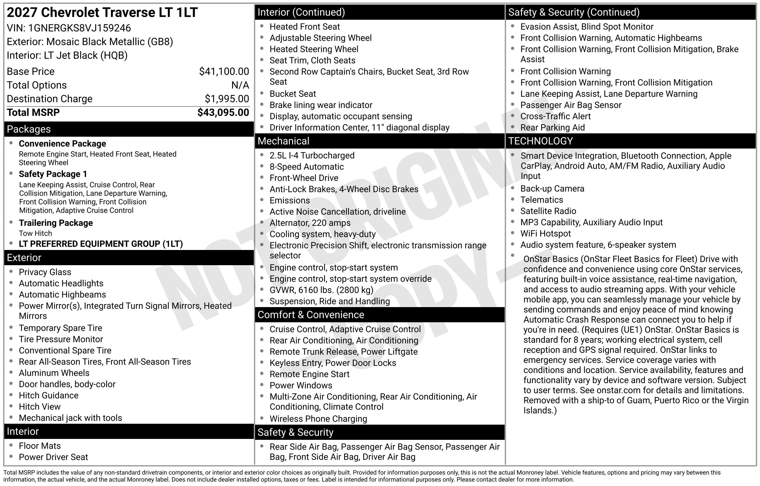 New 2027 Chevrolet Traverse LT SUV