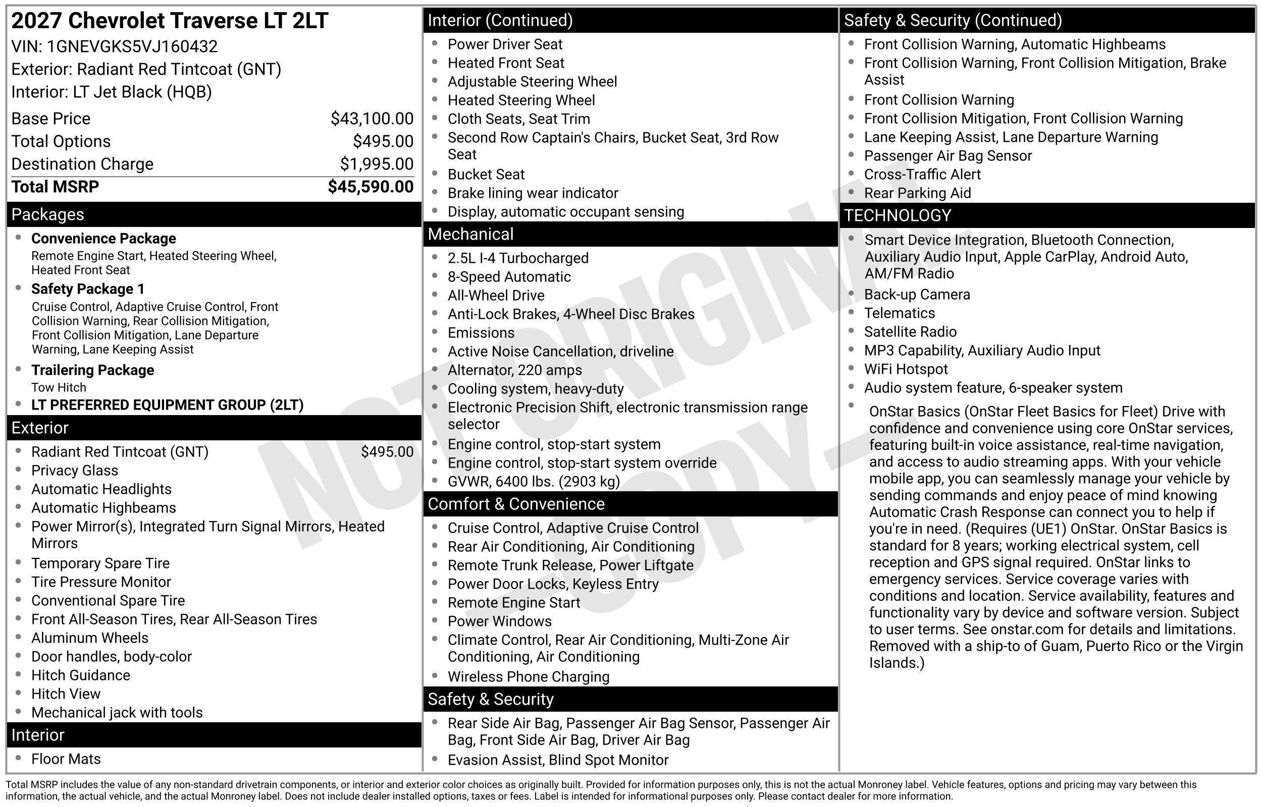 New 2027 Chevrolet Traverse LT SUV