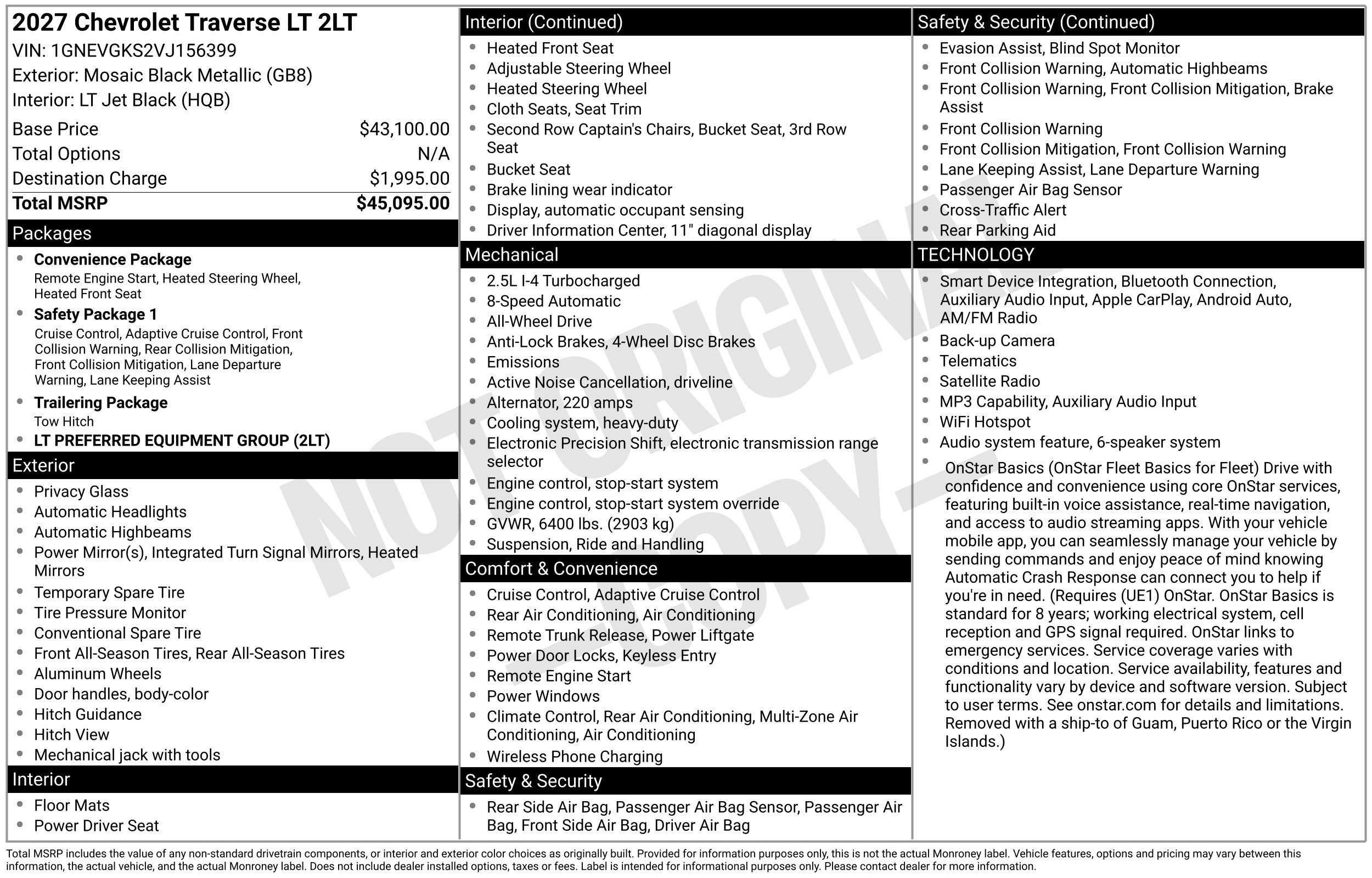 New 2027 Chevrolet Traverse LT SUV