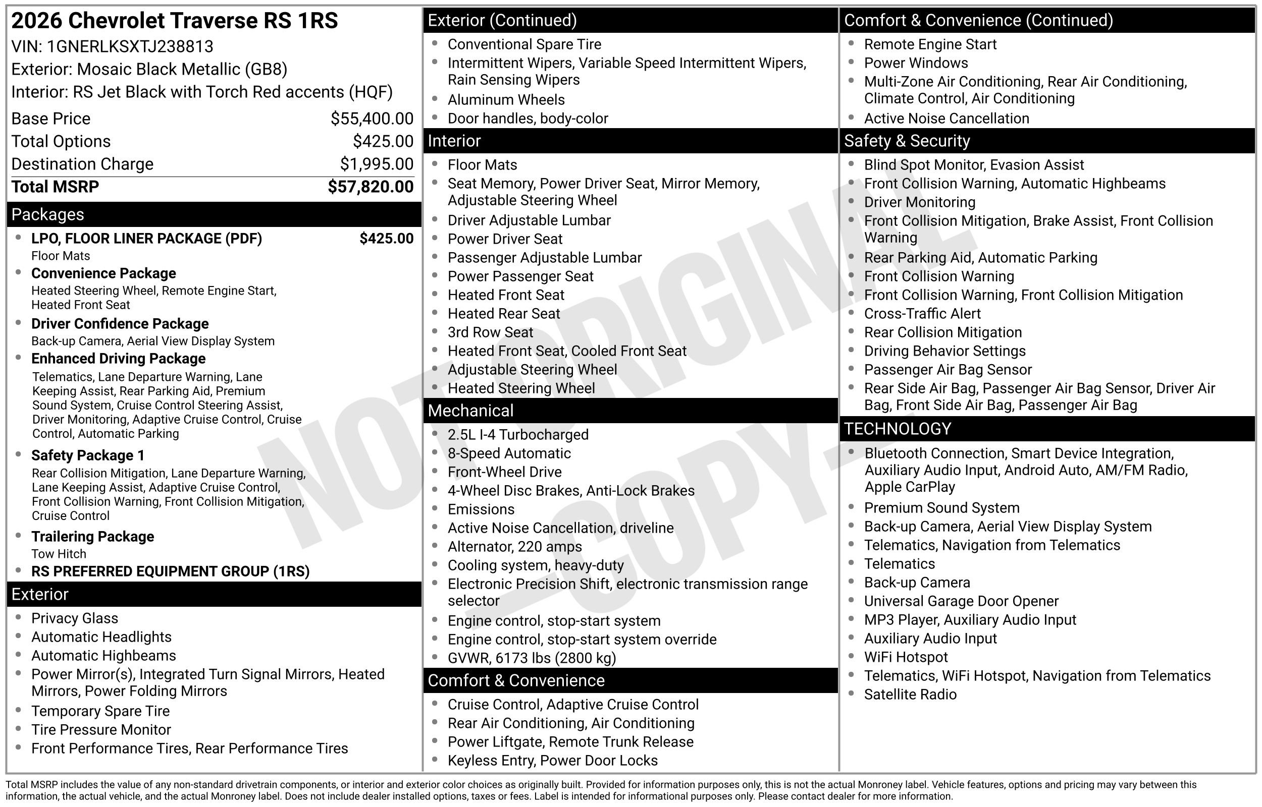 New 2026 Chevrolet Traverse RS SUV