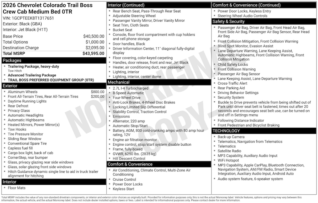 New 2026 Chevrolet Colorado Trail Boss Truck