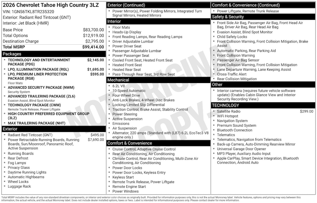 New 2026 Chevrolet Tahoe High Country SUV