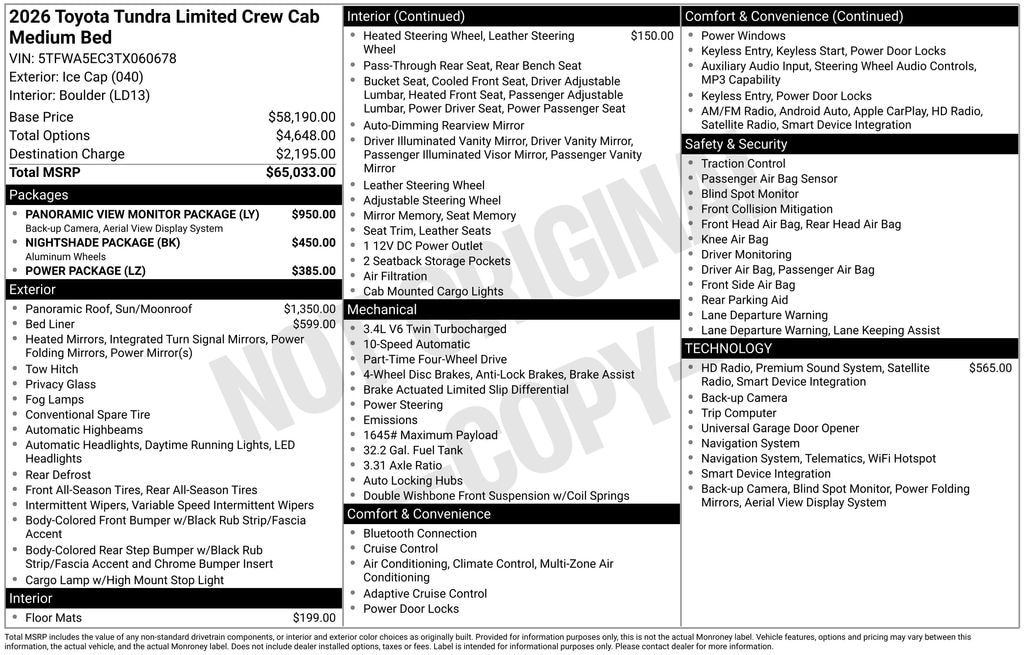 New 2026 Toyota Tundra Limited LIMITED CREWMAX 6.5