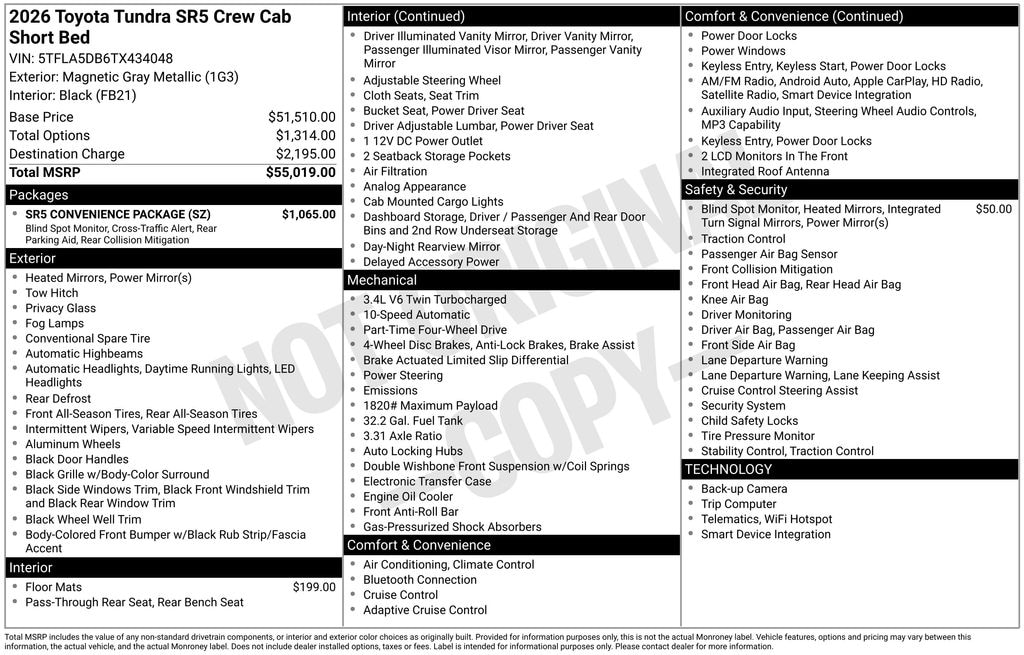 New 2026 Toyota Tundra SR5 SR5 CREWMAX 5.5
