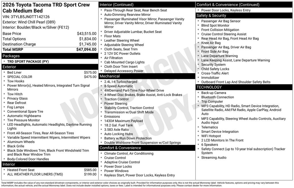 New 2026 Toyota Tacoma TRD Sport 4X4 DOUBLE CAB