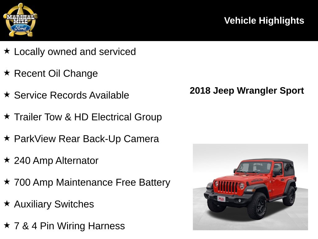 Certified 2018 Jeep Wrangler Sport SUV