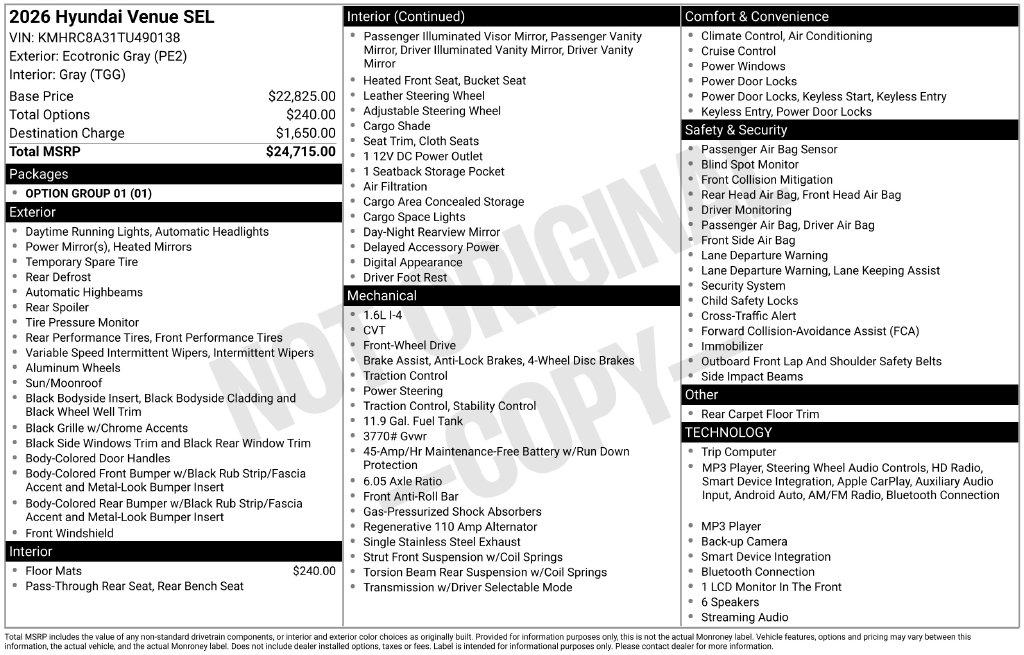 New 2026 Hyundai Venue SEL SUV