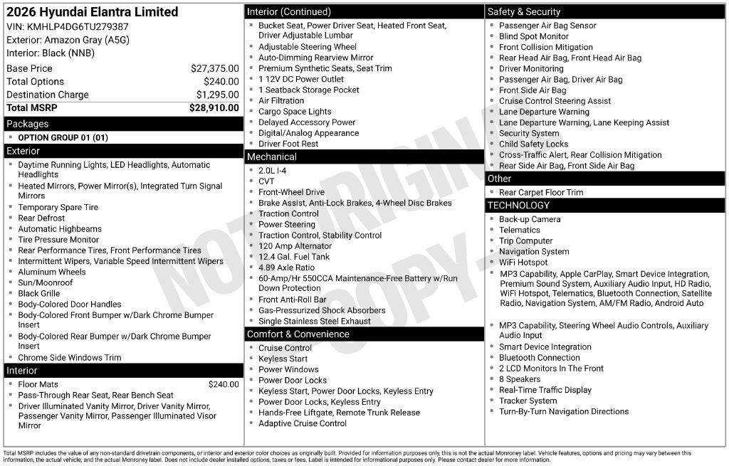 New 2026 Hyundai Elantra Limited Sedan