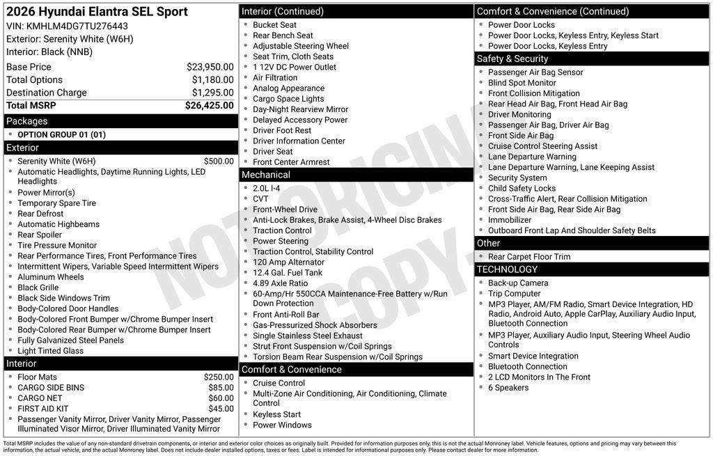 New 2026 Hyundai Elantra SEL Sport Sedan