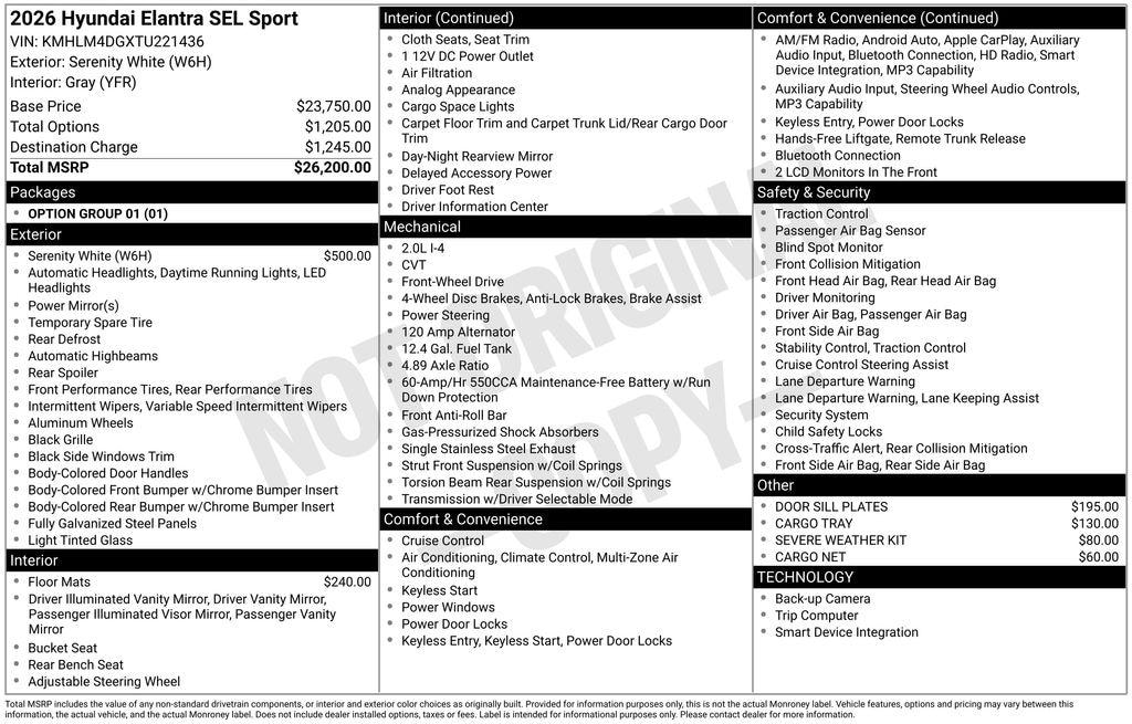 New 2026 Hyundai Elantra SEL Sport Sedan