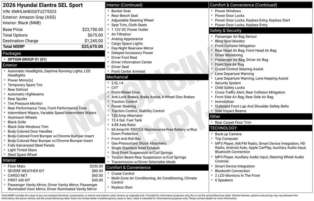New 2026 Hyundai Elantra SEL Sport Sedan