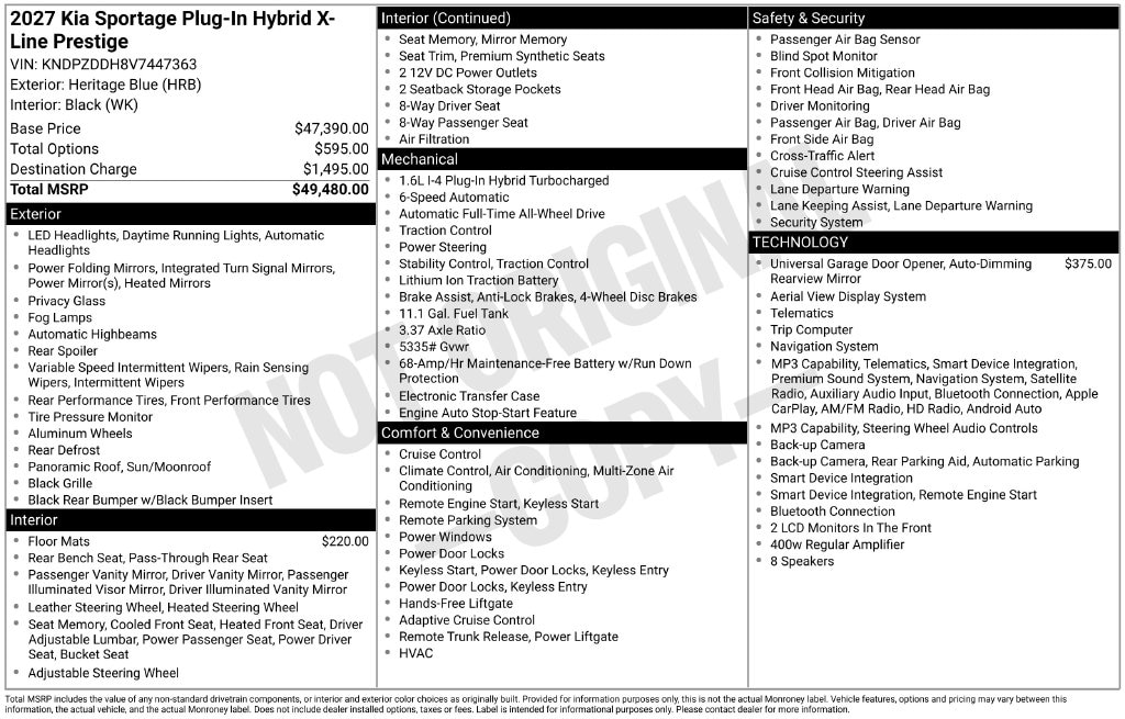 New 2027 Kia Sportage Plug-In Hybrid X-Line Prestige SUV