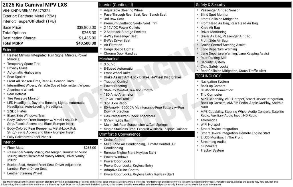 Used 2025 Kia Carnival LXS Van Passenger Van