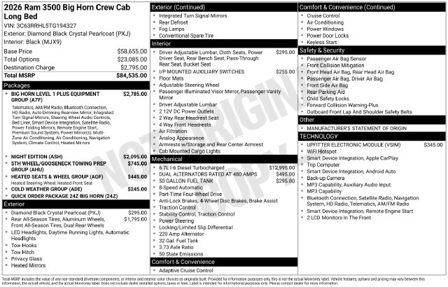 New 2026 Ram 3500 Big Horn Pickup