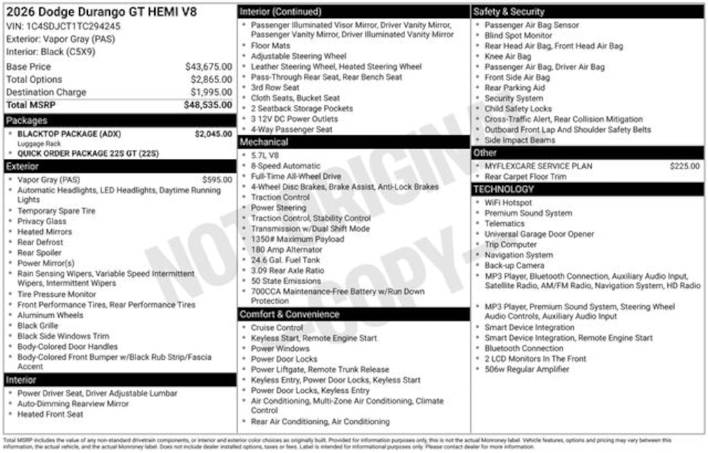 New 2026 Dodge Durango GT Hemi V8 Sport Utility