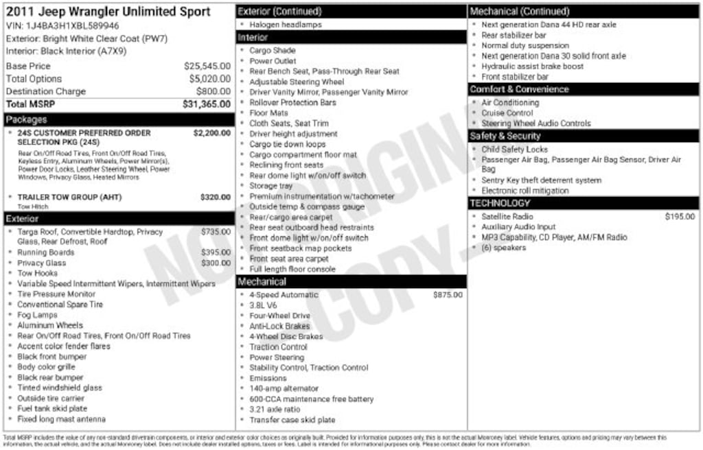 Used 2011 Jeep Wrangler Unlimited Sport SUV