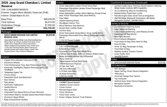 New 2026 Jeep Grand Cherokee L Limited Reserve Sport Utility