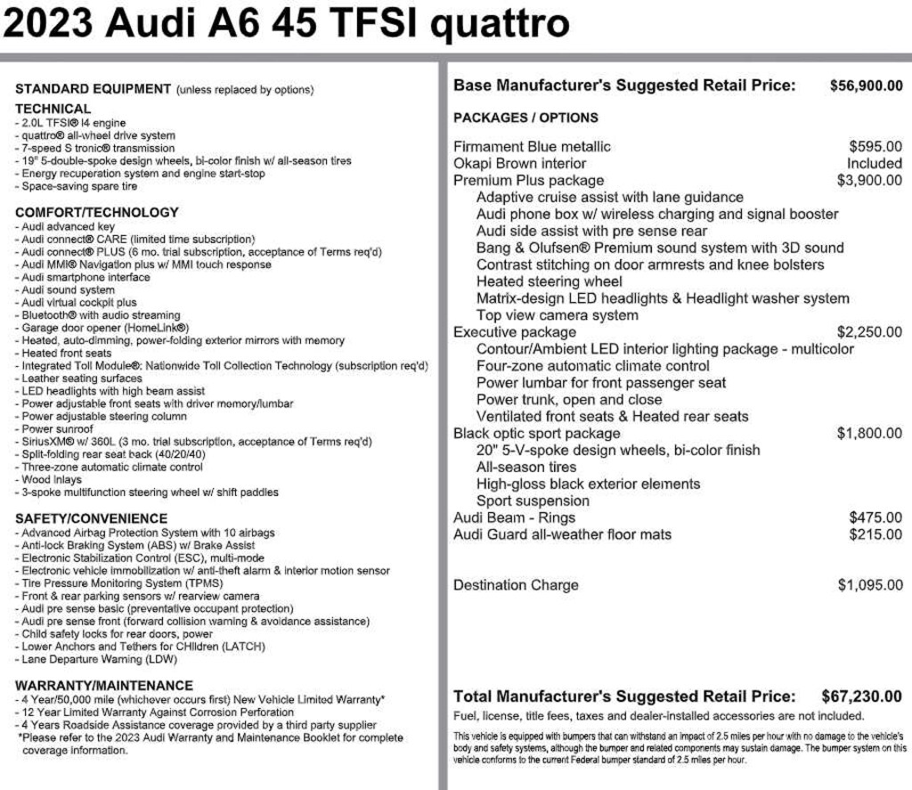 Used 2023 Audi A6 Sedan Premium Plus 45 TFSI quattro