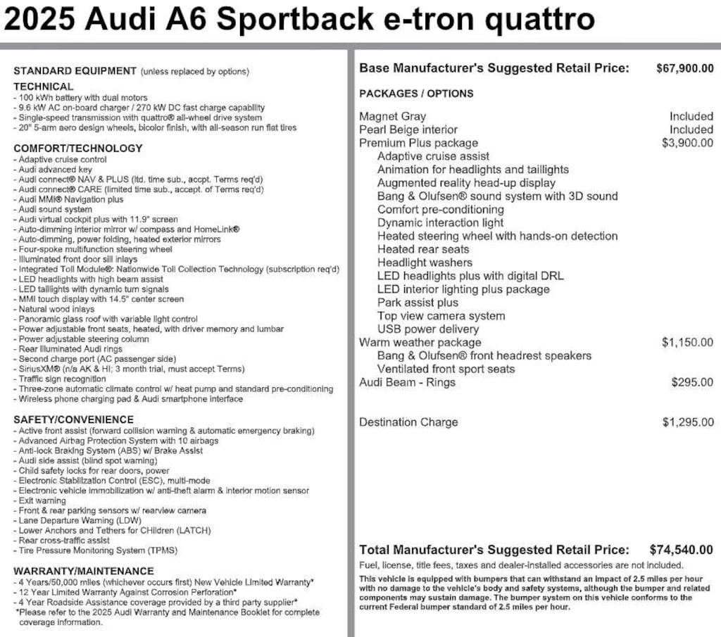 Used 2025 Audi A6 e-tron Premium Plus quattro