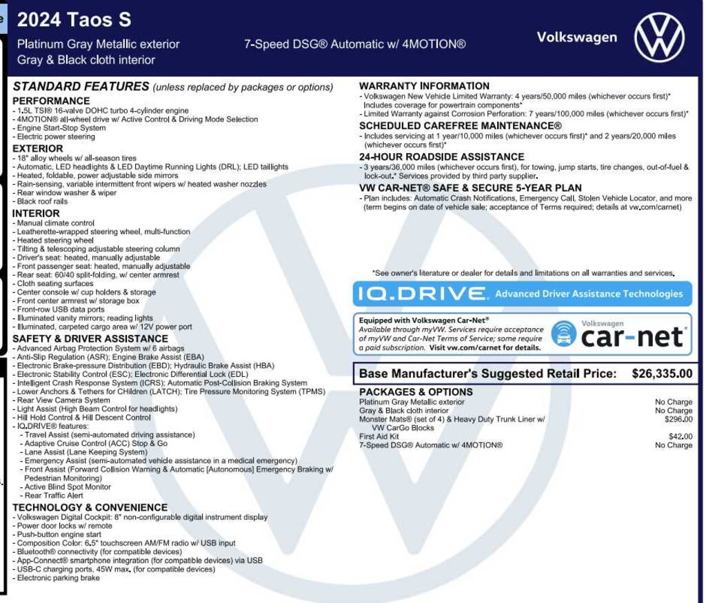 Used 2024 Volkswagen Taos S 4MOTION