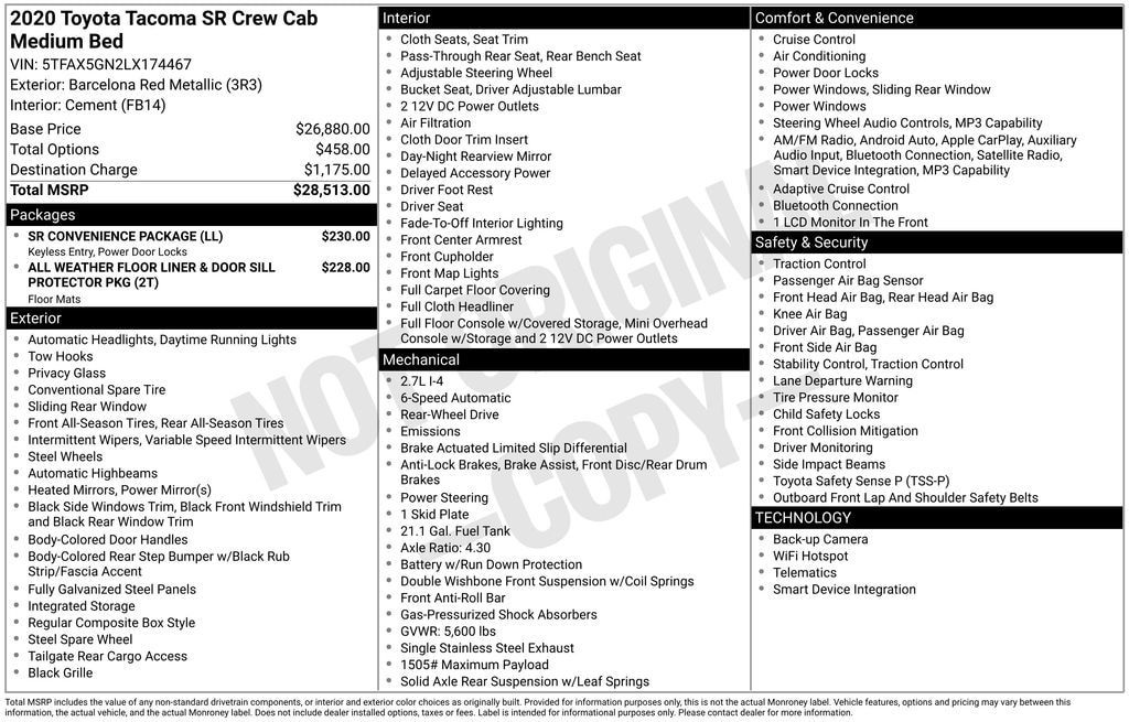 Used 2020 Toyota Tacoma SR Truck