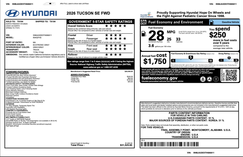 Certified 2026 Hyundai Tucson SE SUV