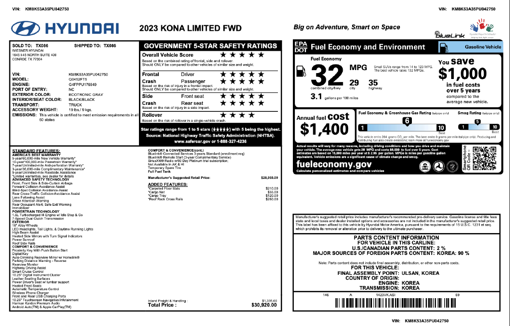Certified 2023 Hyundai Kona Limited SUV