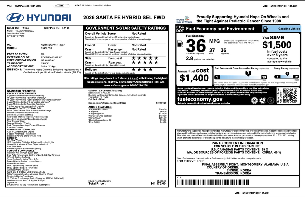 Certified 2026 Hyundai Santa Fe Hybrid SEL SUV
