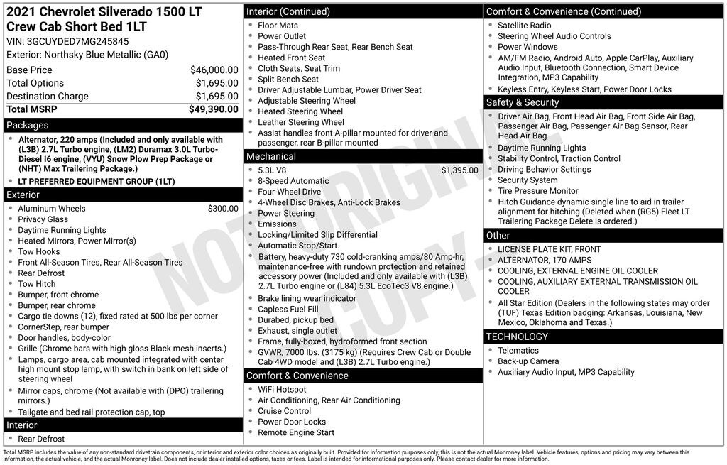 Used 2021 Chevrolet Silverado 1500 LT LT1 Truck